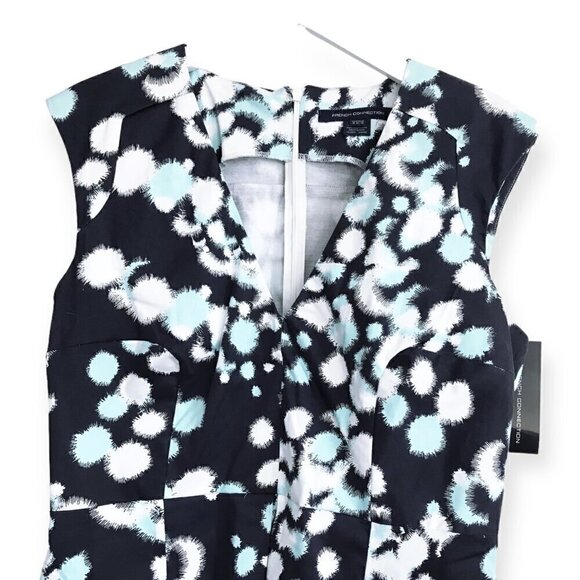 NWT French Connection fit & flare cotton mini dress. size 12, Gray, blue‎ print - Picture 3 of 11